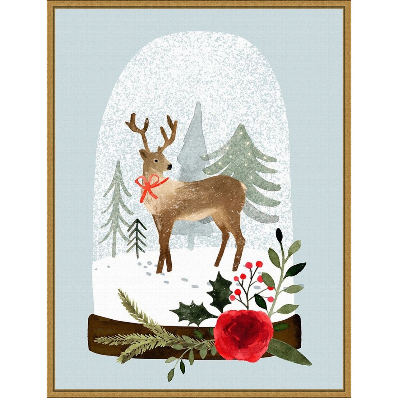 Snow Globe Village III Reindeer by Victoria Barnes 18-in. W x 24-in. H. Canvas Wall Art Print Framed in Gold